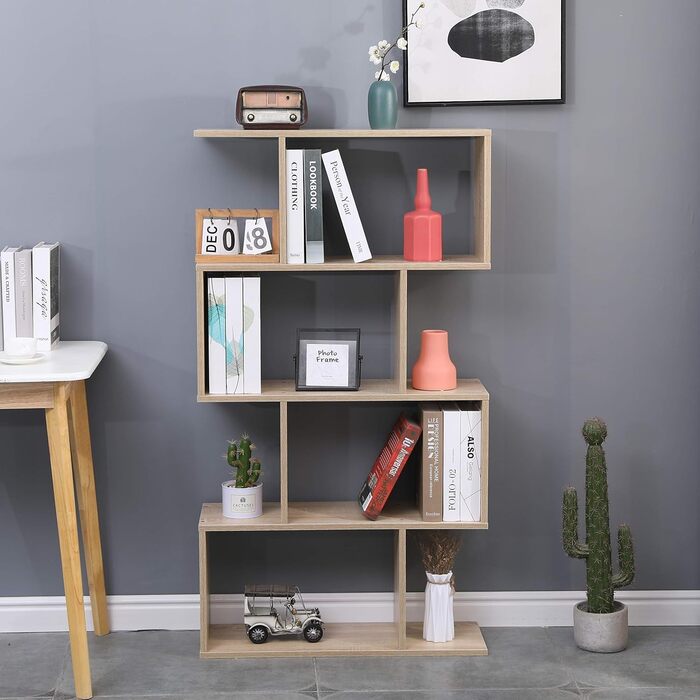 Etnicart Bookshelf, Oak Finish, Office, Modern, Double-Sided, 70x23.5x127.5cm Self-Supporting, Cube Design, Suitable for Entrance, Living Room, Children's Room, Wood Bookshelf, Office Shelf, DVD Cabinet