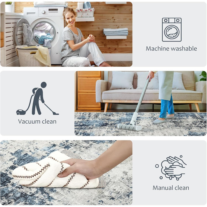 Килим для вітальні 160x230 см, блакитний, вінтажний, з коротким ворсом, абстрактний дизайн, легко миється, антиковзаючі килими для спальні