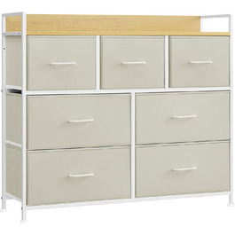 SONGMICS Chest of Drawers, Cabinet, 7 Fabric Drawers with Handles, Metal Frame, Industrial Design, Vintage Brown-Ink Black LTS137B01 (Cream White + Cloud White, 28.5W x 98D x 85H cm)