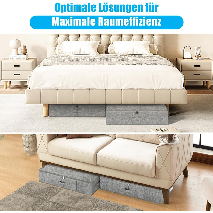 Коробки для зберігання під ліжко з кришкою, 2 шт., сірі, 76x38x17 см. Складані контейнери для одягу, ковдр та постільної білизни. Організація простору в шафі.