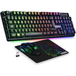 Бездротовий ігровий комплект клавіатури та миші EMPIRE GAMING Armor RF800 - RGB підсвітка, 4800 DPI, QWERTZ (DE), сумісний з PC, PS4, PS5, Xbox, Mac (білий)