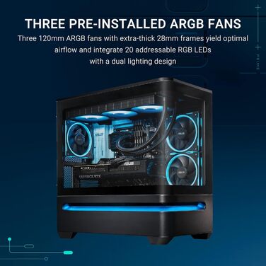 Корпус ПК ASUS Prime AP202 ARGB mATX: Панорамне скло, Aura Sync, підтримка GPU до 420 мм, 9 вентиляторів 120 мм, чорний