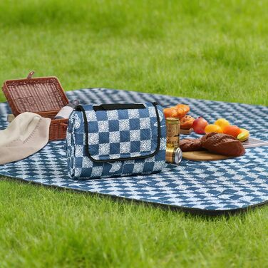 Плед для пікніка Oak & Tea 200x200 см, водонепроникний, ізолюючий, XXL, складний килимок для пляжу та кемпінгу, з міцного Оксфорду (джинсово-синій)