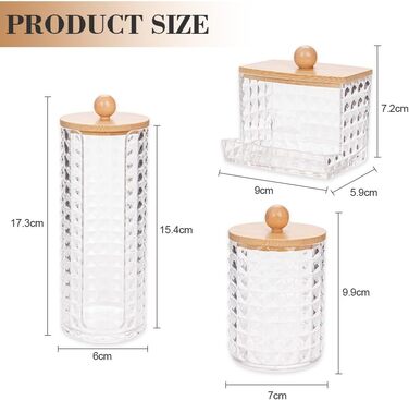 Набір для зберігання ватних дисків та паличок з бамбуковим кришками (3 шт.)