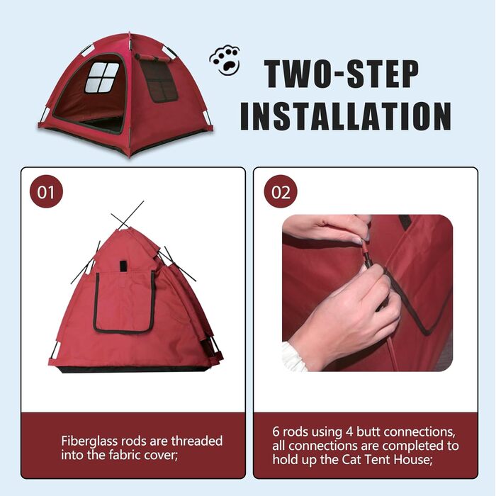 Кіт-будка переносна для дому та вулиці, без дверцят, червона. Ідеально для котів, цуценят та дрібних тварин.