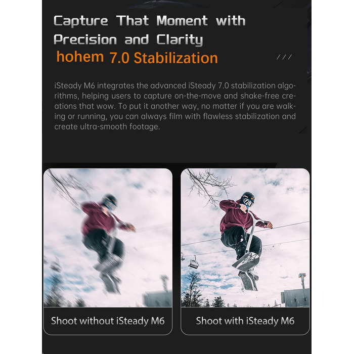 Штатив-стабілізатор Hohem iSteady M6 Kit для смартфонів з AI-трекером та світлом, 3-осьовий, OLED-дисплей, 400г