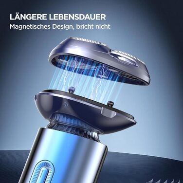 Електричний гострозуб чоловічий 3D гострозуб з магнітними лезами, IPX7, для сухого та вологого гоління, з блокуванням для подорожей (блакитний)