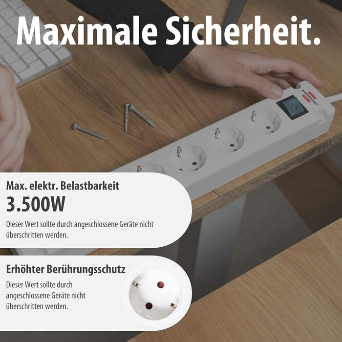 Стрічка живлення Brennenstuhl Bremounta з USB-C, 5 розеток, біла (з вимикачем, для монтажу на стіну, 2x та 3м кабель)