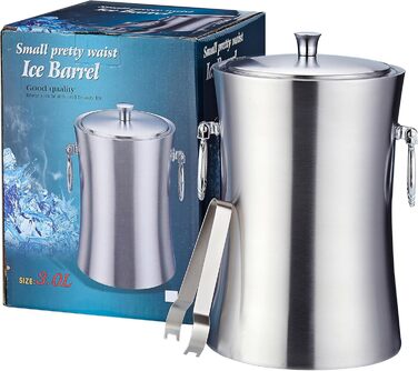 Преміум еісберг з кришкою та щипцями: еісберг з нержавіючої сталі, 3 л, для шампанського, коктейлів, вечірок та відпочинку на природі