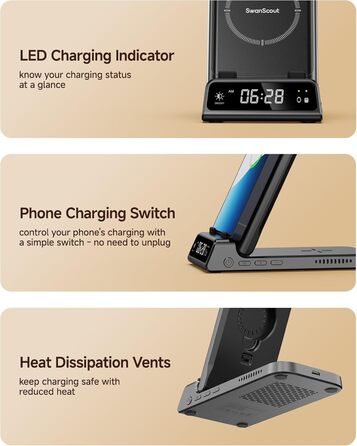 Бездротова зарядка SwanScout 703S 3-в-1 для Samsung Galaxy S25/S24/Fold 7, Watch 8/8 Classic/Ultra, Buds (без адаптера)