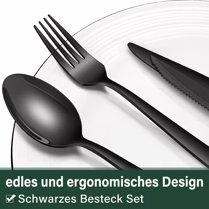 36-Piece Stainless Steel Cutlery Set with Steak Knives Black, Cutlery Set for 6 People, Elegant Dining Cutlery Set with Knife, Fork, and Spoon, Table Cutlery for Home/Party/Restaurant, Dishwasher Safe