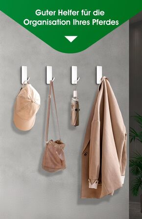 Набір тримачів для рушників без свердління, 10 шт., гачки самоклеючі з нержавіючої сталі 304, надміцні, для великих предметів, настінні гачки для ванної, туалету та кухні, стійкі до корозії, рушкові гачки (довші)