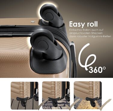 KESSER® Hard Shell Suitcase Including Luggage Scale + Baggage Tag | Trolley Suitcase Rolling Luggage Combination Lock 4 Wheels ABS Hard Shell Telescopic Handle (75cm – 120L) (Carry-on 55cm - 55L, Champagne)