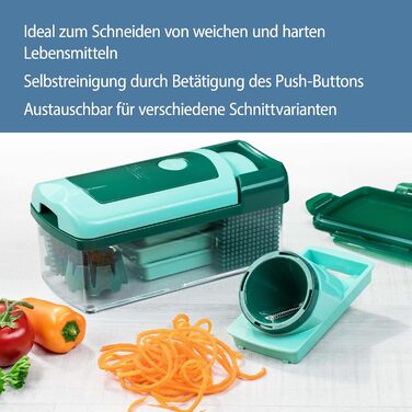 Genius Nicer Dicer Fusion Smart Julienne Slicer | 16-Piece Vegetable Chopper & Slicer Set | Mint Green