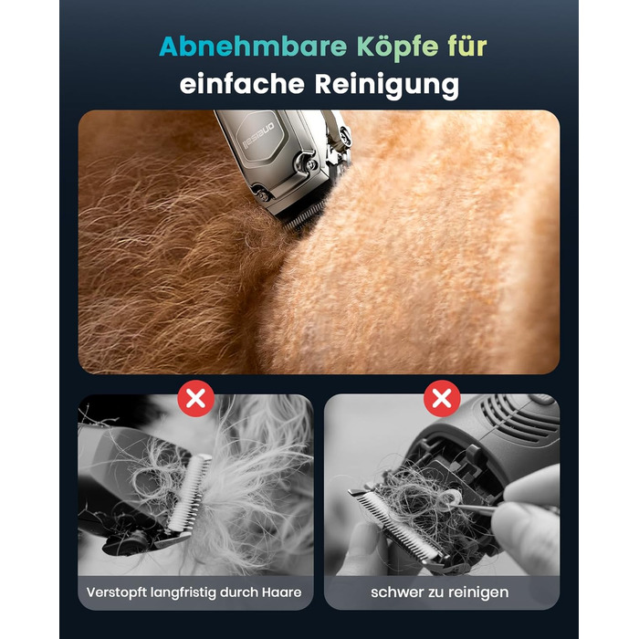 Професійна тиха машинка для стрижки собак Oneisall з довгим хутром та густою шерстю, знімні леза з нержавільної сталі, для собак, котів, коней, час роботи 4 години