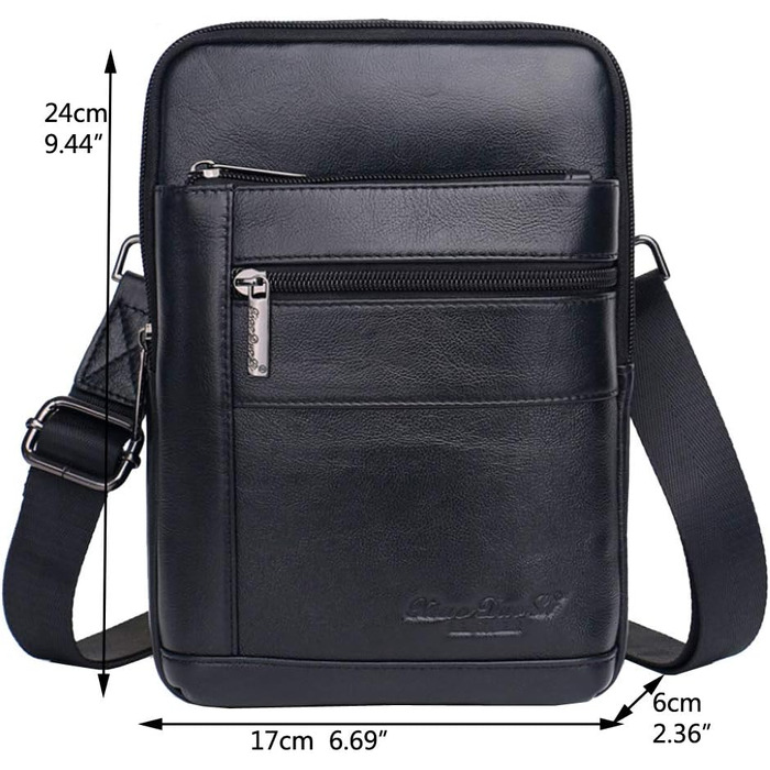 Шкіряна сумка-месенджер через плече Crossbody для чоловіків та жінок, чорна