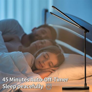 LED лампа настільна LQWELL® QM019, чорна: регулювання яскравості, 5 кольорів, 10 рівнів, USB-зарядка, сенсорне керування, пам'ять, для дітей, офісу