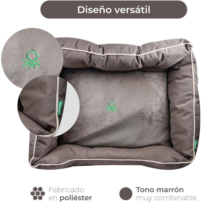 UNITED COLORS OF BENETTON. Pets - Dog Bed, Ergonomic Bed, for Medium-Sized Dogs, Made of Polyester, Machine Washable, Size M, (brown, 75 cm)