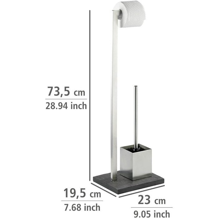 Набір для туалету WENKO Slate-Rock: тримач туалетного паперу та щітка для унітазу, нержавіюча сталь, антрацит, 73.5 x 19.5 x 23 см