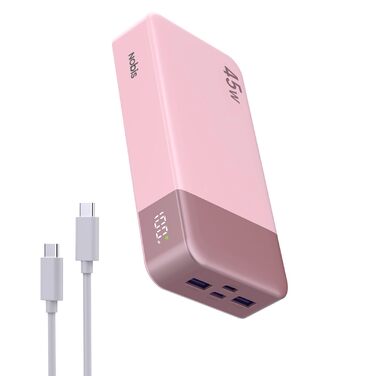 Power Bank NOBIS 20000mAh 45W Рожевий – швидка зарядка USB-C/USB-A, цифровий дисплей, для iPhone 17 S25