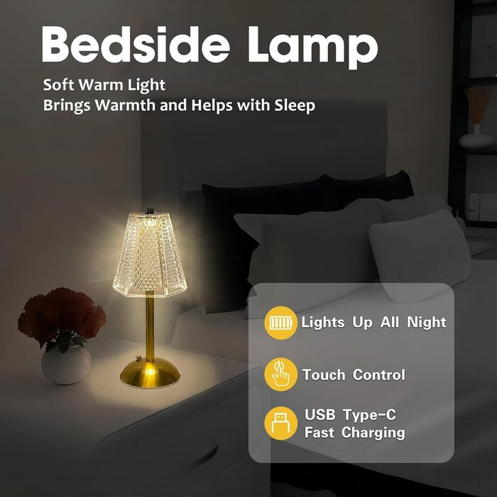 Настільна лампа Starnearby бездротова LED акумуляторна, золота, диммована сенсорна, 2 шт. для спальні, ресторану, офісу