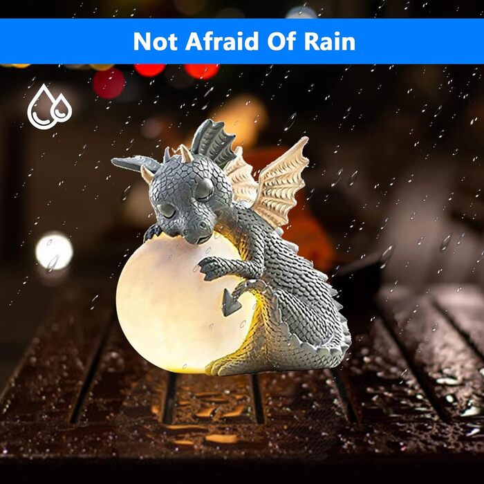 Decorative Dragon Figurine with Round Light, Dragon Figures Garden Decor for Outdoors, Decorative Dragon Garden Dragon for Balcony, Garden Decor Lucky Dragon for Men Women Girlfriend Mom Birthday