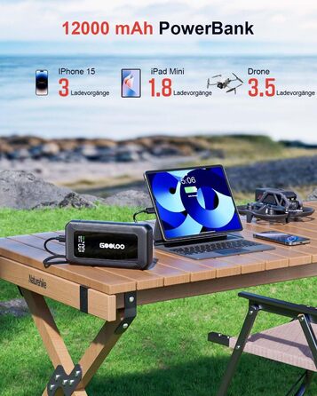 Powerbank для авто Gooloo G7 3000A: пусковий пристрій з USB-C, LED-ліхтарик, 12V (до 8.5L бензин/6L дизель)