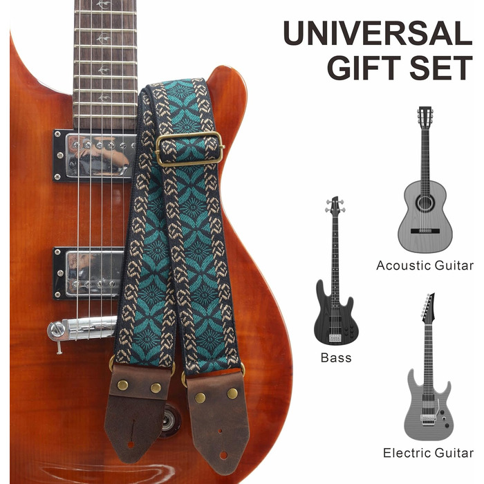 Гітарний ремінь Nefelibata з вишивкою, бавовна з дзеркальним краєм з Crazy Horse шкіри, для бас-гітари, електро- та акустичної, подарунок для дітей та гітаристів (вишивка зелена)