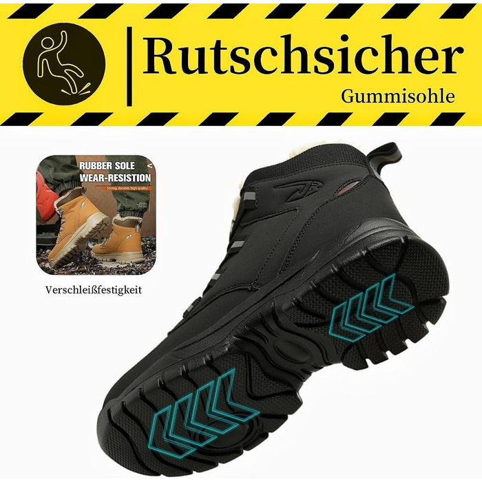 Зимові захисні черевики: чоловічі та жіночі робочі черевики з поворотним замикачем, неслизькі, зі сталевим підноском, водонепроникні, теплі, чорні, 42 EU