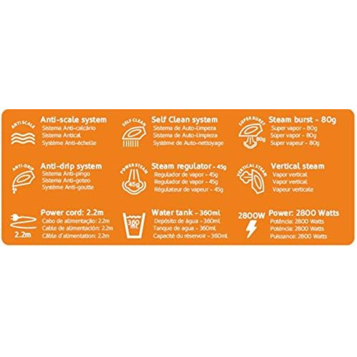 Праска HÆGER ULTRA STEAM 2800: потужність 2800W, керамічна підошва, захист від накипу та протікання, самоочищення.