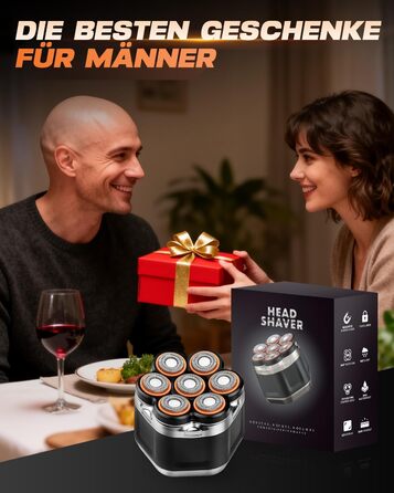 Електрична бритва для голови Glatzenrasierer Herren 7D з LED дисплеєм, водонепроникна (IPX5), чорна