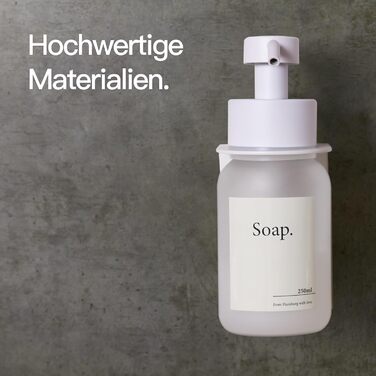 Designfabrik Hamburg | Adhesive Wall-Mounted Glass Soap Dispenser | Stainless Steel Pump Dispenser for Liquid Soap | Dish Soap Dispenser No Drilling Required | With Wall Holder | White/Frost
