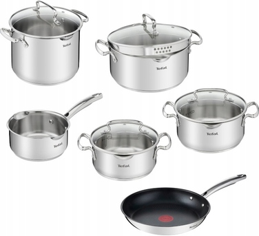 Набір каструль та сковорідок Tefal Duetto+ з нержавіючої сталі, 10 предметів, G732SA55