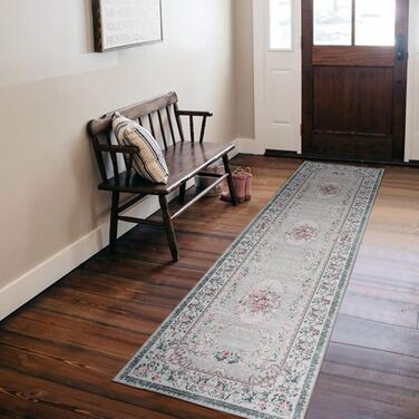 Килим TALETA для вітальні, спальні, офісу: вінтажний, квітковий, 80x300 см, сірий (03)