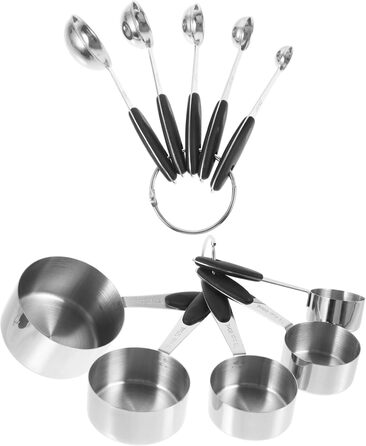 Cabilock 2-Piece Stainless Steel Measuring Spoons Collapsible Measuring Cups Gadgets Adjustable Batter Measuring Spoon Dispenser Dessert Cups with Lid Pantry Silica Gel