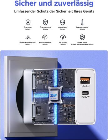 Зарядний пристрій USB C з двома портами, 20W, PD 3.0, Power Adapter з кабелем USB C - USB C 2м, для iPhone, Samsung та інших смартфонів, білий