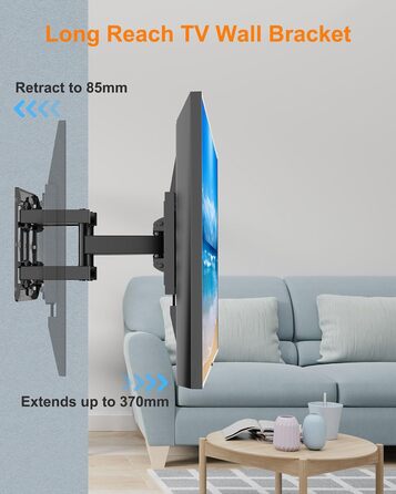 Настінне кріплення для телевізора WHYFONE поворотне, 26-65 дюймів, VESA 400x400, до 45 кг, з подвійним плечем