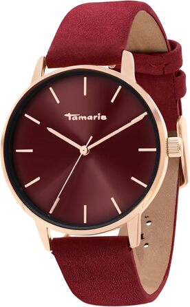 Жіночий годинник Tamaris з шкіряним ремінцем (рожеве золото / ремінець бордовий)