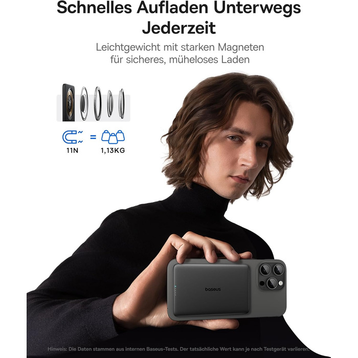 Power Bank Baseus Picogo AM41: Тонкий Magsafe Powerbank, PD 20W, 5000mAh, USB-C, для iPhone 17/16/15/14/13/12 (Чорний)