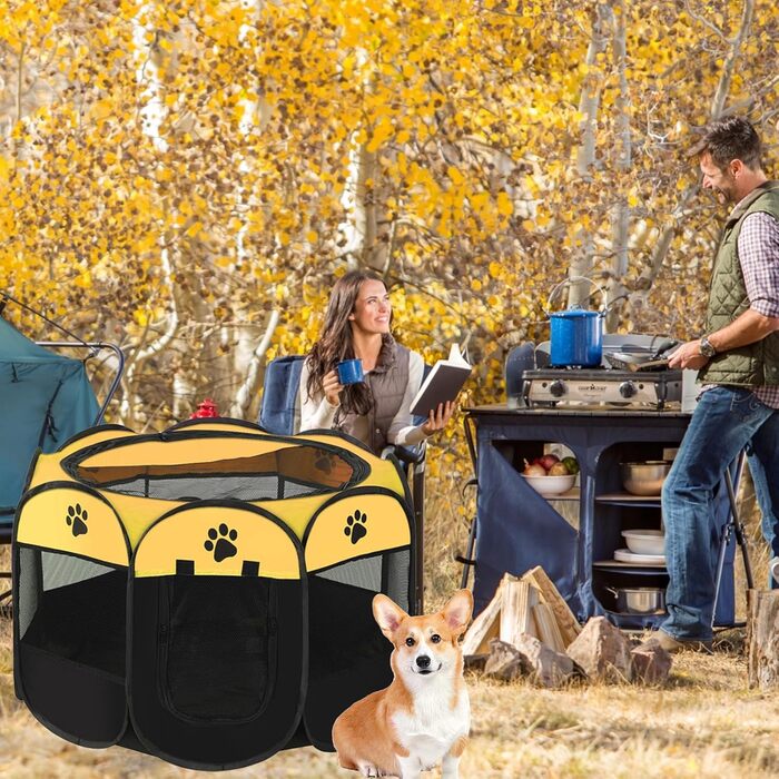 Клітка-вигул для цуценят та котів, клітка-вигул для собак, клітка для тварин (жовто-чорний, 6, 114x114x58 см)