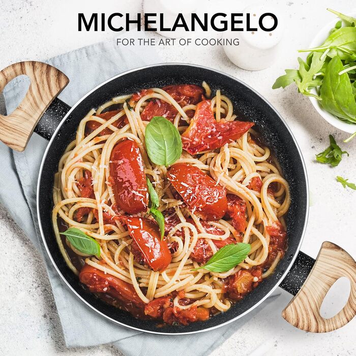 Каструля MICHELANGELO 24 см 4,7 л з кришкою зі скла, антипригарна, з кам'яним покриттям, для індукції, чорна