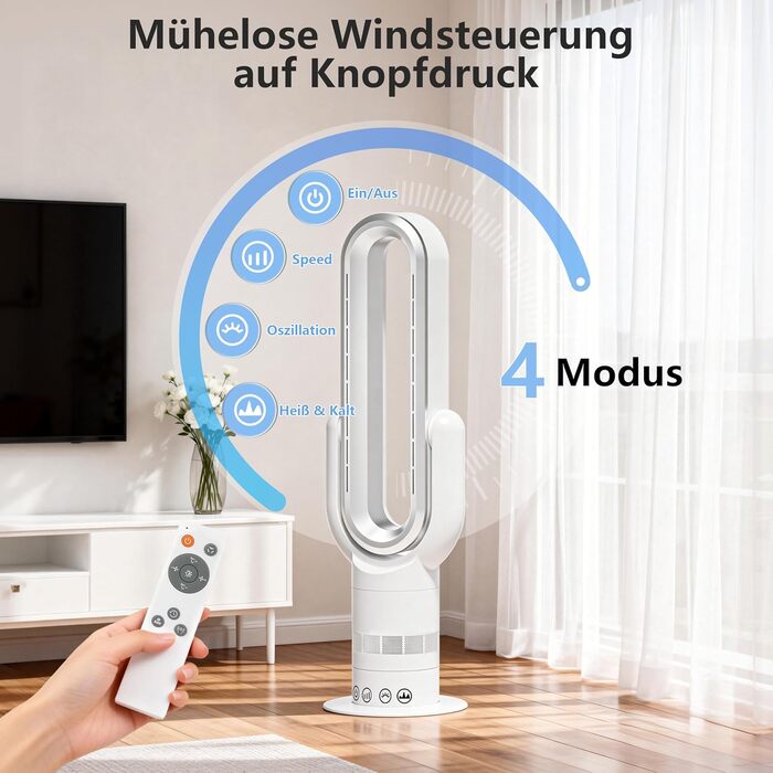 Безлопатевий вентилятор-нагрівач TP18Pro 2-в-1: охолодження та обігрів, 10 режимів охолодження, 3 - обігріву, пульт та сенсорне керування, тихий DC-двигун