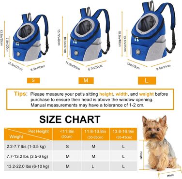 Шлейка для собак та цуценят, переноска-рюкзак, блакитна (L)