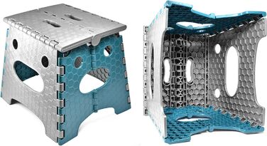 Складний стілець Stark – стілець-табурет, 120 кг, з ручкою, антиковзкий для кухні, ванної, саду та майстерні, компактний (сіро-блакитний), 27 см
