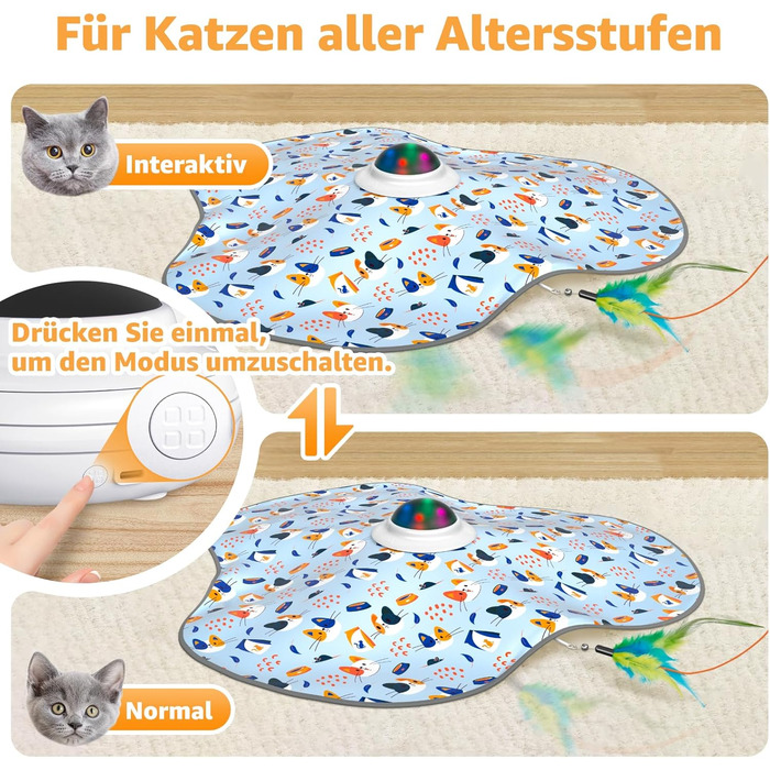 Interactive Cat Toy: 2-in-1 Hide-and-Seek Feathers Electric Cat Toy with Gong - Rechargeable Intelligence Toy for Active House Cats, Suitable for Cats of All Ages