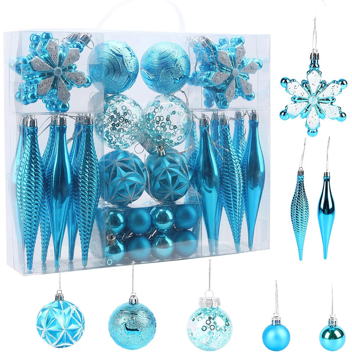 40 шт. прикрас на ялинку: сині кулі, міцні, для новорічного декору