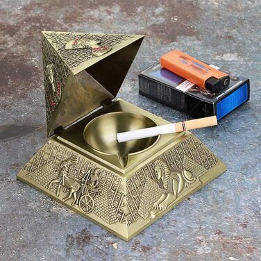 BSTKEY Windproof Ashtray in Vintage Style with Lid - Pyramid Modeling Table Ashtray (Green Bronze)