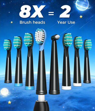 Звукова зубна щітка Schallzahnbürste для дорослих, 8 насадок, 40000 об/хв, 5 режимів, до 30 днів роботи, швидка зарядка, IPX7 водонепроникна, чорна