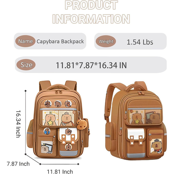 Рюкзак Capybara для дітей: комплект з пеналом та ланч-боксом. Коричневий шкільний рюкзак для хлопчиків та дівчаток