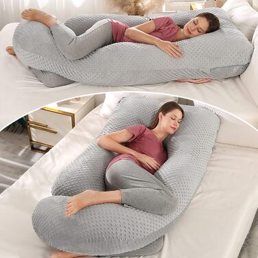 Подушка для вагітних Elover U-подібної форми, 144 см, знімний чохол, зелений (сірий світлий), поліпропілен